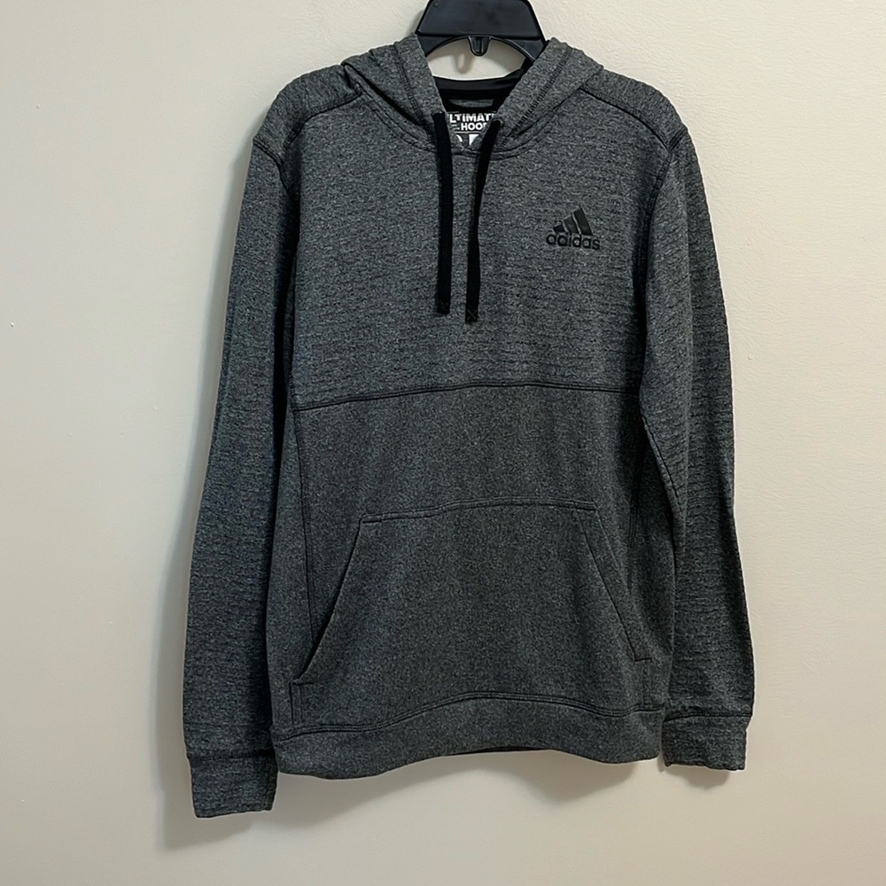Adidas hoodie men’s small gray black ultimate climawarm kangaroo pouch pullover